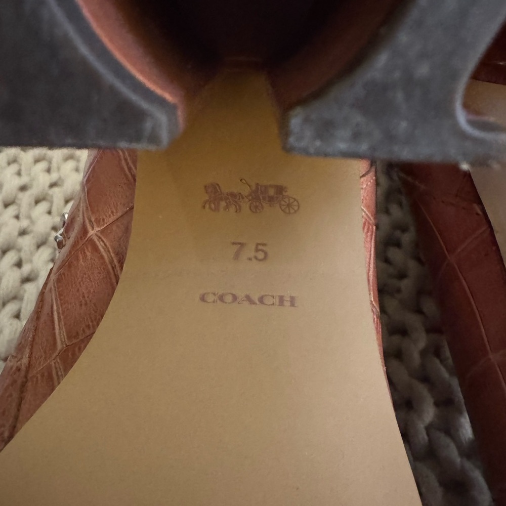 Coach Tan Croc-Embossed Heeled Bootie - Picture 4 of 7